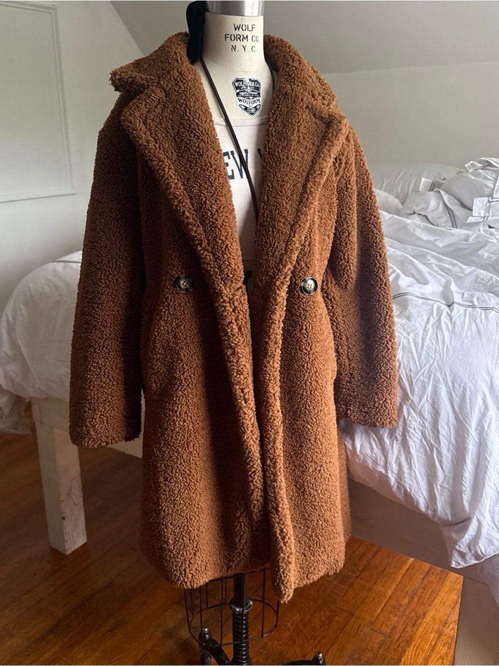 Apparis Chestnut Brown Teddy Coat with Button Front